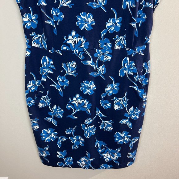 Lands End Dress 18 Blue Sheath‎ Floral Ponte Knit Stretch Pockets Sleeveless - Picture 3 of 12
